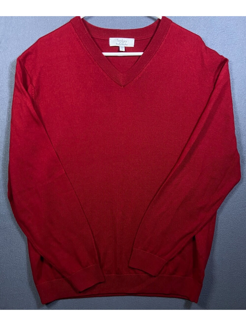 TURNBURY RED EXTRA FINE MERINO WOOL CLASSIC V-NECK LONG SLEEVE SWEATER SZ L EUC!